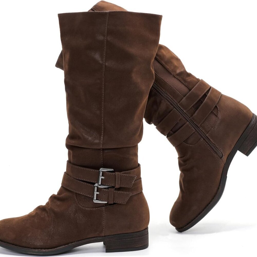 Women's Wide Calf Knee High Boots Man-Made Leather 8.5W Winter Tall Boots